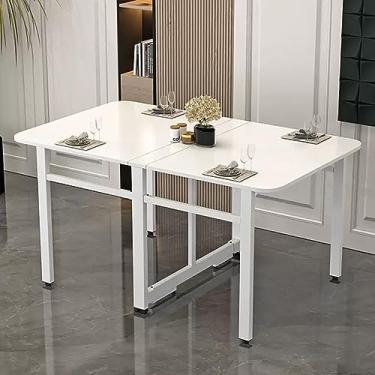 Imagem de Mesa de jantar de folha larga, mesa de jantar dobrável moderna e mesa de cozinha expansível, mesa de cozinha dobrável para apartamentos pequenos (cor: branco puro + moldura branca, tamanho: 120 cm)