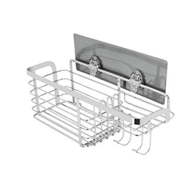 Imagem de THJKUPO Organizador de prateleira de banheiro adesivo para chuveiro, suporte de cozinha, suporte de parede, sem perfuração, gancho de cesta de arame de aço inoxidável