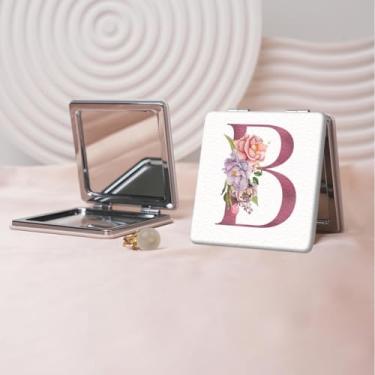 Imagem de Espelho de maquiagem portátil Flower Alphabet Series, mini espelho portátil dobrável, espelho de contorno quadrado portátil de dupla face, adequado para todos em qualquer ocasião