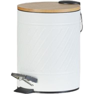 Imagem de Lixeira Classic Aço Inox Tampa Em Bambu 5l 25x20x20cm Off White