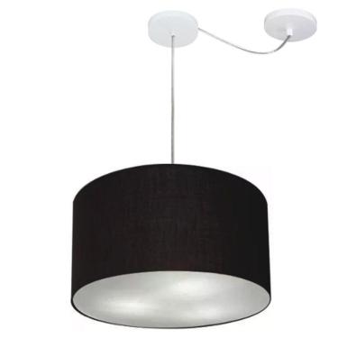 Imagem de Lustre Pendente Cilíndrico Com Desvio De Centro Md-4166 Cúpula Em Tecido 40x25cm Preto - Bivolt