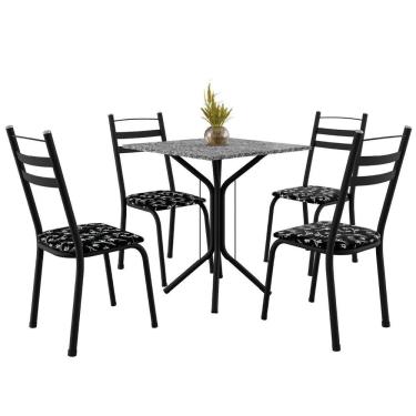 Imagem de Conjunto Sala De Jantar Mesa Thais Com 4 Cadeiras 0,70m Granito Ocre Preto floral Artefamol