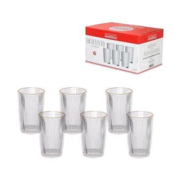 Imagem de Copo Long Drink Graffiato Com Borda Dourada 370ml Hauskraft