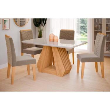 Imagem de Sala De Jantar Completa ágata C- Tampo Madeirado C- Vidro 130x80cm E 4 Cadeiras Clarice Savana-nature-suede Capuccino - Cimol