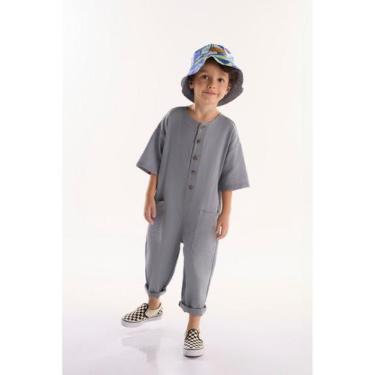 Imagem de Macacão Infantil para Menino em Viscolinho Três e Já, Cinza, 6