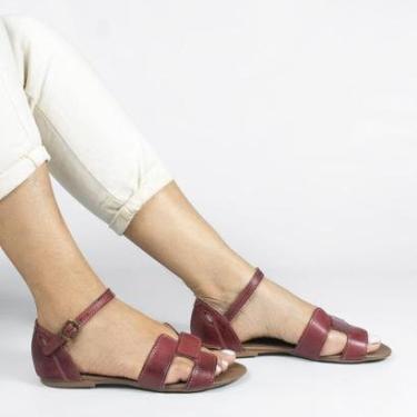 Imagem de Sandália Rasteira Couro H Fechada Melina Vermelho Vermelho 39-Feminino