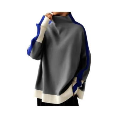 Imagem de Blusa Feminina De Manga Longa Com Gola Alta E Cores Contrastantes, Mol