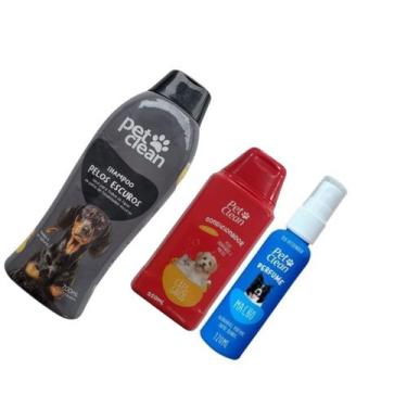 Imagem de Kit Pop Shampoo Pelo Escuro + Condicionador + Perfume Pet - Pet Clean,