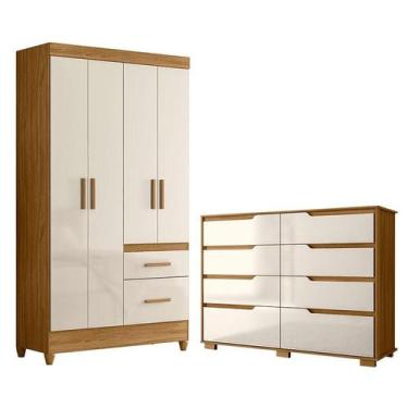 Imagem de Guarda Roupa Solteiro Madri e Cômoda Georgia Freijó Off White  Moval