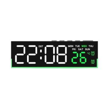 Imagem de Relógio Despertador LED Branco USB Com Luz Ambiente, 12/24H, Temperatu