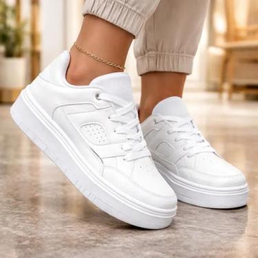 Imagem de Tênis Feminino Casual Couro Sola Alta Estiloso Leve - Sundance, Branco