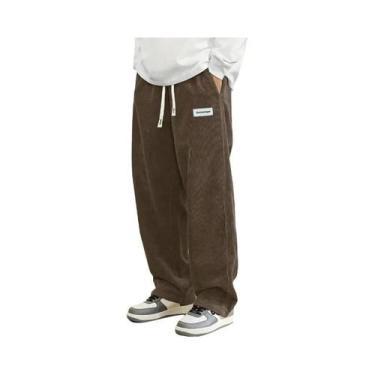 Imagem de Calças De Moletom Masculinas Em Corduroy, Corte Solto, Estilo Baggy, C