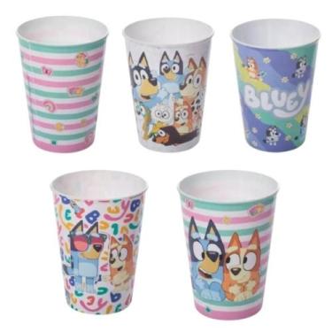 Imagem de Kit 5 Copos Infantil Bluey 320ml Estampas Variadas em Plástico BPA Fre