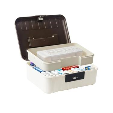 Imagem de Caixa organizadora de primeiros socorros segura para medicamentos, cofre com código de combinação para dinheiro, chave, telefone, lanche, casa, geladeira, escritório, viagem, presentes, marrom