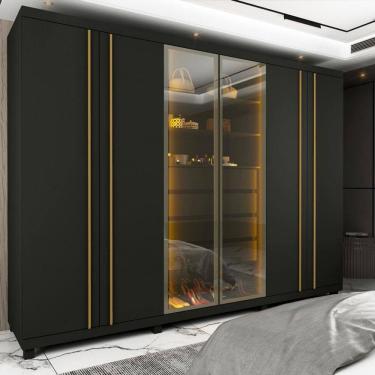 Imagem de Guarda Roupa Casal 6 Portas 4 Gavetas com Vidro Reflecta e Led Absolut Gelius
