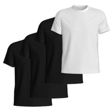 Imagem de Kit 4 Camisetas Masculina Lisa Algodão Manga Curta Básica Confortável-Masculino