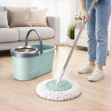 Imagem de Balde Mop Giratório com Centrífuga Esfregão Microfibra Limpeza Piso - 