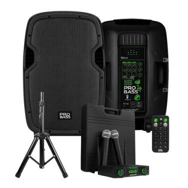 Imagem de Kit Caixa de Som Ativa Pro Bass Elevate 112 + Mic + Pedestal, Bivolt