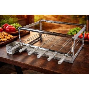 Imagem de Gira grill inox com 6 espetos giratorio bivolt - infinity grill