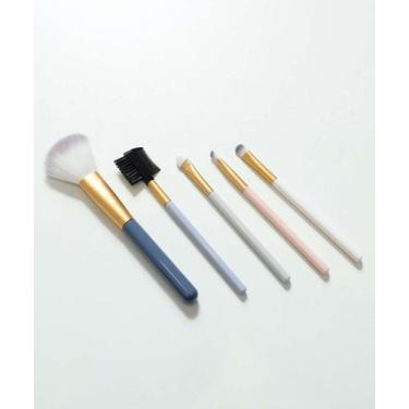 Imagem de Kit Feminino 5 Pincéis De Maquiagem Marisa-05547, UN, Azul e Bege