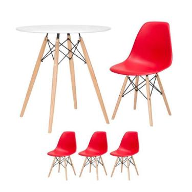 Imagem de Laraz, Kit - Mesa redonda Eames 70 cm branco + 3 cadeiras Eiffel Dsw V