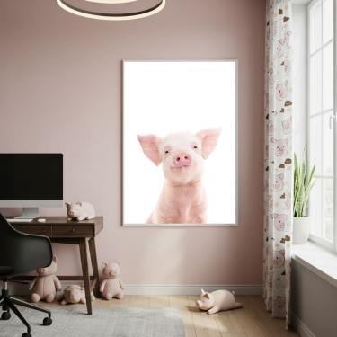 Imagem de Quadro Decorativo Porco Bebê 70x50cm Mold Branca