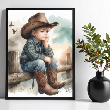Imagem de Quadro Decorativo Infantil Menininho Cowboy 45x34cm