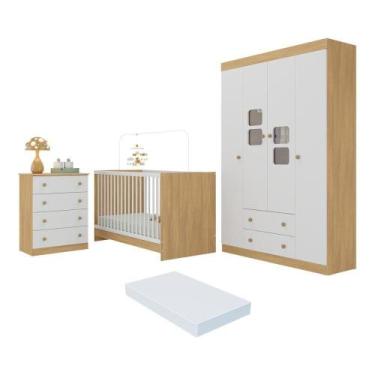 Imagem de Quarto De Bebê Completo Com Berço 3 Em 1 Com Colchão Incluso Brisa Mul