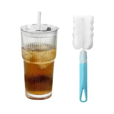 Imagem de Copo De Vidro Transparente De 600ml Com Tampa E Canudo Para Suco, Água