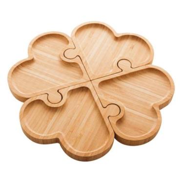 Imagem de Petisqueira Heart Quebra Cabeça De Bambu 26x26x1,6cm Lyor