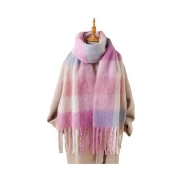 Imagem de Cachecol De Luxo Feminino Em Cashmere Xadrez, Xale Quente De Inverno, 