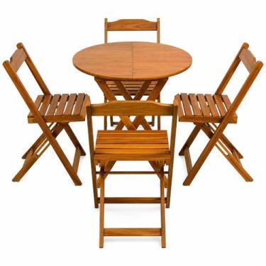 Imagem de Jogo de Mesa Dobravel com 4 Cadeiras Tampo Redondo 70x70 Mel - Móveis 