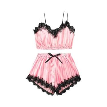 Imagem de Conjunto De Pijamas Sexy De Renda E Seda Para Mulheres, Sem Mangas, De