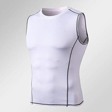 Imagem de yeacher Camiseta masculina de compressão sem mangas, sem mangas, blusa sólida sólida fitness moletom para treinamento atlético