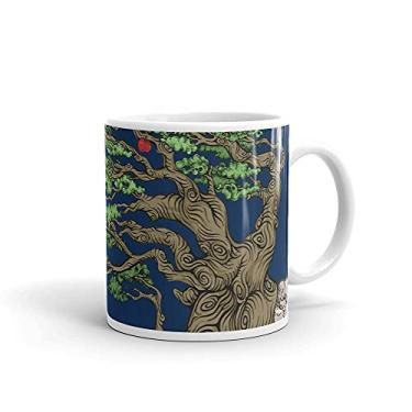 Imagem de Caneca de ioga Zen Budista Japonesa Árvore Bonsai no círculo Blue Zen