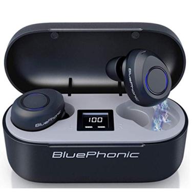 Imagem de Fones de ouvido Bluephonic True Wireless, redução de ruído CVC 8.0, Bluetooth 5.0 aptX HiFi Sound in Ear Totally Wireless Fones de ouvido sem fio, 32Hr Play Auto Paairing IPX7 à prova de suor Fone de ouvido esportivo, microfone embutido para chamadas