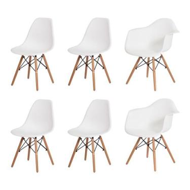 Imagem de Kit Eiffel 4 Cadeiras Eames + 2 Cadeiras Eames C/ Braço Branca Base Ma