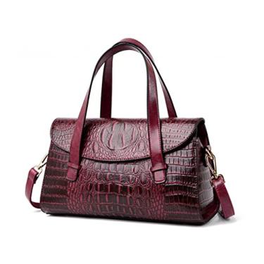 Imagem de Bolsa tiracolo feminina com alça superior de couro padrão de crocodilo para mulheres médio elegante bolsa transversal feminina, Roxa