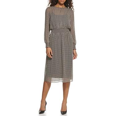 Imagem de Tommy Hilfiger Blusa com estampa Houndstooth Chiffon Midi Bisque Multi 10, Bisque Multi, 44