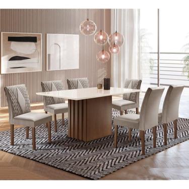 Imagem de Conjunto Sala de Jantar Mesa Tampo Slim Plus Vidro 170x90cm com 6 Cadeiras Elis Cel Móveis Chocolate/Off White/Veludo Cinza