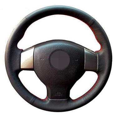 Imagem de TPHJRM Capa de volante de carro couro artificial costurado à mão, apto para Nissan Tiida 2004-2010 Sylphy 2006-2011 Versa 2007-2011