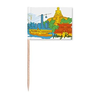 Imagem de China Hong Kong Victoria Palito de Dente Aquarela Bandeiras Marcador Topper Decoração de Festa