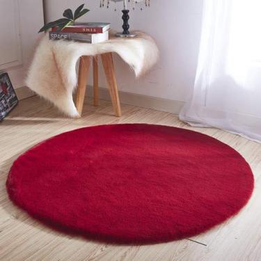 Imagem de Tapetes redondos falsos, cor sólida macia pilha curta antiderrapante e lavável tapete para sala de estar quarto estudo banheiro varanda tapete de cabeceira, vinho tinto, 100 cm