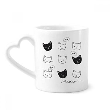 Imagem de Cabeça de gato branca preta Mewing Caneca animal café cerâmica copo de coração de vidro