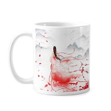 Imagem de Mei Xue em vermelho estilo chinês caneca aquarela cerâmica xícara de café porcelana louça