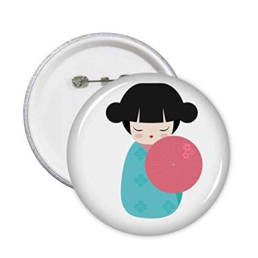 Imagem de Quimono azul Sakura Japonês Boneca Broche Emblema Botão Decoração 5 peças