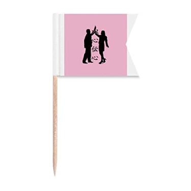 Imagem de Couple's Wishes Feel Tacit bandeiras de palito de dente marcadoras para bolo de festa, prato de queijo