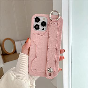 Imagem de Capa de carteira de couro com alça de pulso de luxo para iphone 11 12 13 14 14pro 13pro max mini x xr xs 7 8plus escudo protetor, rosa, para iphone 7plus 8plus