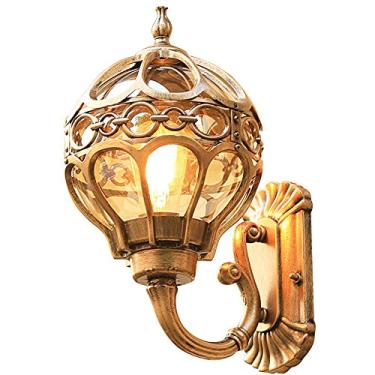 Imagem de Aditam cor dourada retrô lâmpada de parede ao ar livre iluminação, alumínio fundido E27 lanterna de vidro à prova de intempéries luzes de parede caminho jardim iluminação de varanda luminárias de