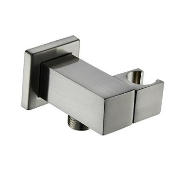 Imagem de Weirun Modern Saída de água para banheiro de latão quadrado NPT de 1,27 cm com suporte de cabeça para chuveiro ajustável com mangueira de cotovelo para montagem na parede, níquel escovado